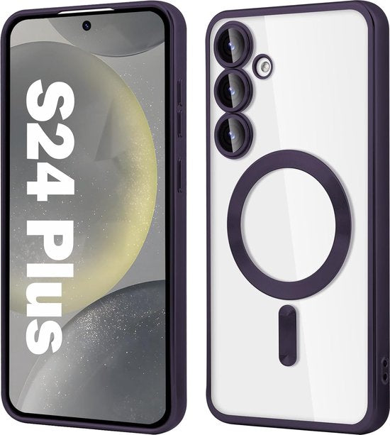 Samsung Galaxy S24 Plus Hoesjes – Magnetische Siliconen Backcover – Transparant – Camera Lens Protector – Paars-Ilumina Benelux