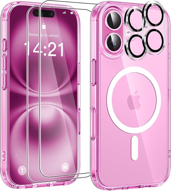 iPhone 16 Hoesjes – Transparante Backcover – Schokbestendig – MagSafe – 2x Screenprotector + 2x Camera Lens Protector-Ilumina Benelux