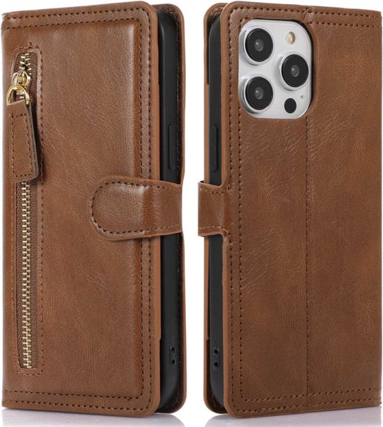 iPhone 15 Pro Hoesjes – Vintage Portemonnee Hoes – Pasjeshouder – Magneetsluiting – Donkerbruin-Ilumina Benelux