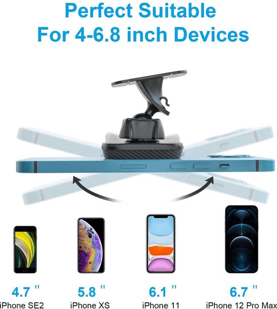Telefoonhouder auto – Magneet – 3M plakmontage – 360° draaibaar dashboard – Set van 2 – Zwart-Ilumina Benelux
