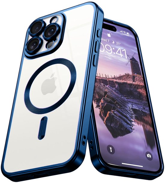 iPhone 14 Pro Max Hoesjes – MagSafe Compatible Backcover – Ingebouwde Camerabescherming – Blauw