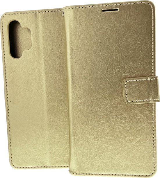 Samsung Galaxy A32 5G Hoesjes – Bookcase Portemonnee Hoes – Pasjeshouder – Magneetsluiting – Goud-Ilumina Benelux