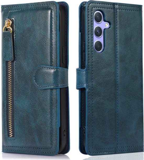 Samsung Galaxy A15 Hoesjes – Bookcase Flipcover – Magneetsluiting – 5 Pasjeshouder – Blauw-Ilumina Benelux