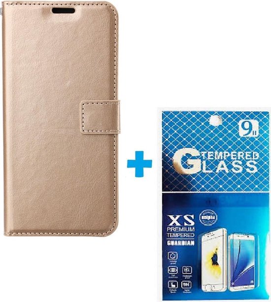 Motorola Moto G51 5G Hoesjes – Portemonnee Book Case – Pasjeshouder – 2x Screenprotector – Goud-Ilumina Benelux