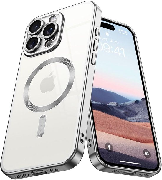 iPhone 14 Plus Hoesjes – MagSafe Compatible Backcover – Ingebouwde Camerabescherming – Zilver-Ilumina Benelux