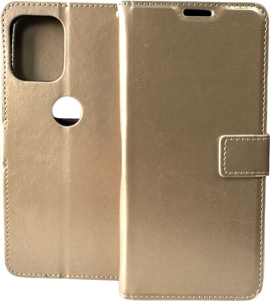 Motorola Moto G100 Hoesjes – Portemonnee Book Case – Pasjeshouder – 2x Screenprotector – Goud-Ilumina Benelux