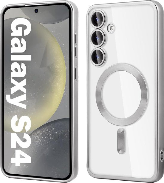 Samsung Galaxy S24 Hoesjes – Magnetische Clear Siliconen Backcover – Camera Lens Protector – Zilver-Ilumina Benelux
