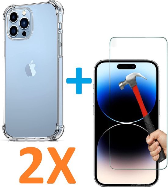 iPhone 14 Hoesjes – Schokbestendige Siliconen Backcover – 2x Screenprotector Gehard Glas – Anti Kras-Ilumina Benelux