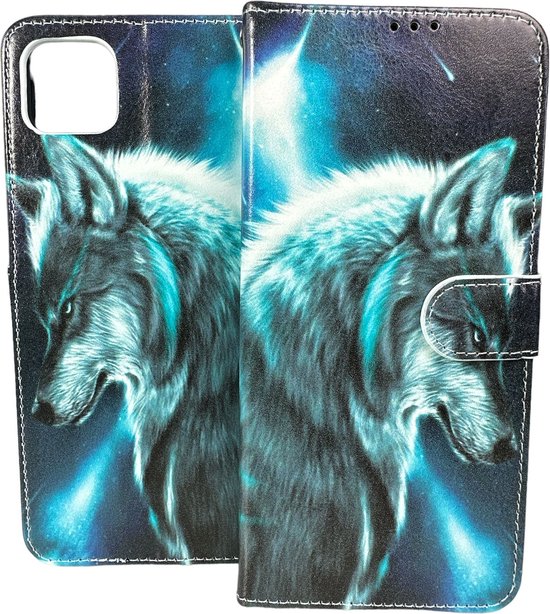 Samsung Galaxy A04 Hoesjes – Portemonnee Book Case – Pasjeshouder – Magneetsluiting – Wolf Print-Ilumina Benelux