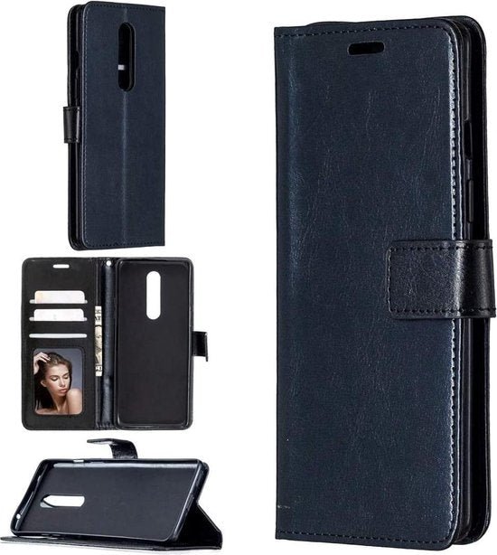 OnePlus 8 Hoesjes – Portemonnee Book Case – Magneetsluiting – 2x Gehard Glas Screenprotector – Zwart-Ilumina Benelux