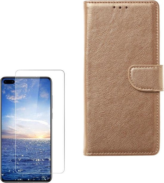 Huawei P40 Lite 5G Hoesjes – Portemonnee Backcover – Magneetsluiting – Inclusief 2x Screenprotector – Goud-Ilumina Benelux