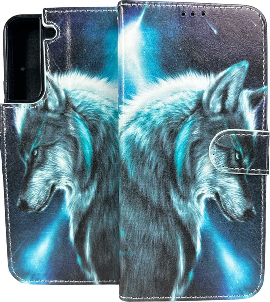 Samsung Galaxy S22 Plus Hoesjes – Portemonnee Book Case – Pasjeshouder – Wolf Print-Ilumina Benelux