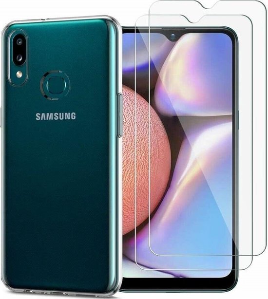 Silicone hoesje Transparant met 2 Pack Screenprotector Glas Geschikt voor: Samsung Galaxy A10s