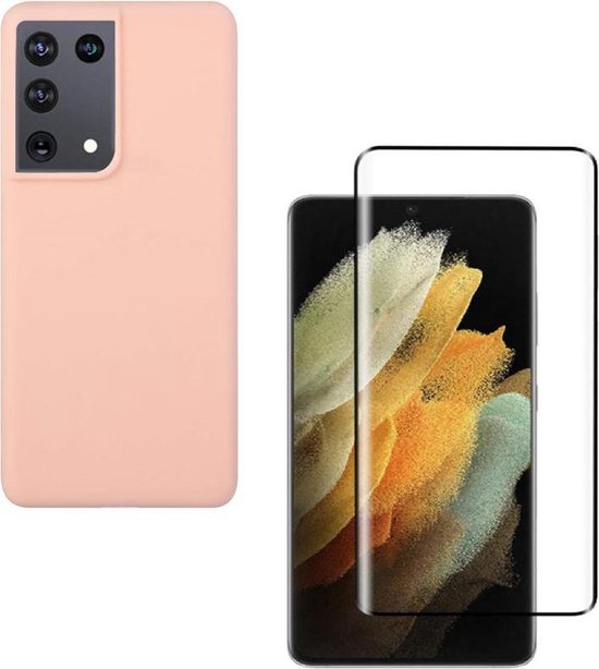 Samsung Galaxy S21 Ultra Hoesjes – Liquid Siliconen Backcover – Soft Touch – Flexibel – Zandpoeder + Screenprotector-Ilumina Benelux