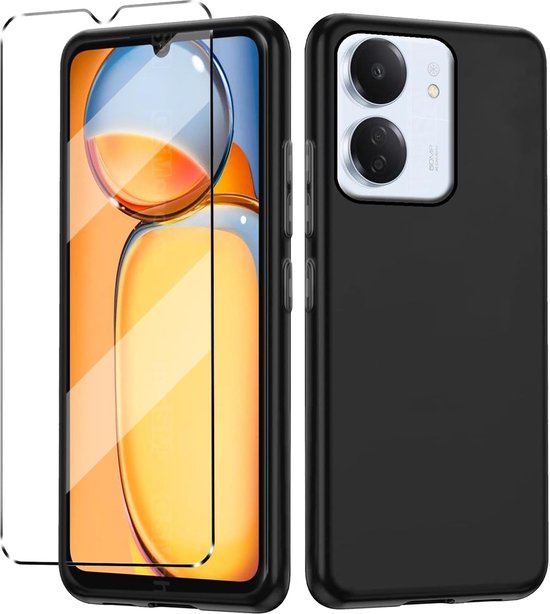 Xiaomi Redmi 13C Hoesjes – Soft Silicone Backcover – Inclusief Gehard Glas Screenprotector – Zwart-Ilumina Benelux