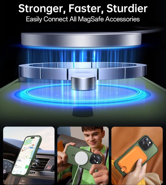 iPhone 13 Hoesjes – Backcover met Camera Lens Protector – 2x Screenprotector – Magnetische Ring – Groen-Ilumina Benelux