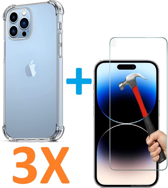 iPhone 14 Pro Hoesjes – Siliconen Backcover – Schokbestendig – 3 Pack Screenprotector Gehard Glas-Ilumina Benelux