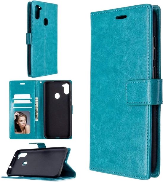 Samsung Galaxy M11 Hoesjes – Portemonnee Bookcase – Pasjeshouder – 2x Screenprotector Gehard Glas – Turquoise-Ilumina Benelux