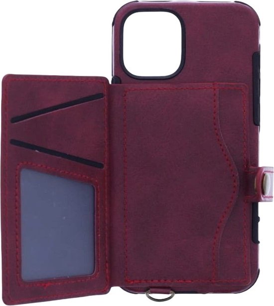 iPhone 12/12 Pro Hoesjes – Siliconen Backcover – Pasjeshouder – Polsbandje – Rood-Ilumina Benelux