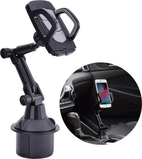 Telefoonhouder auto – Bekerhouder klem – Verstelbaar & stevig – Geschikt voor auto, loopband & treadmill – Zwart-Ilumina Benelux