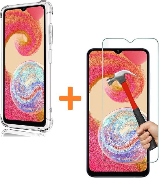 Samsung Galaxy A04e Hoesjes – Anti-Shock Siliconen Backcover – Schokbestendig – 3x Screenprotector Gehard Glas – Transparant-Ilumina Benelux