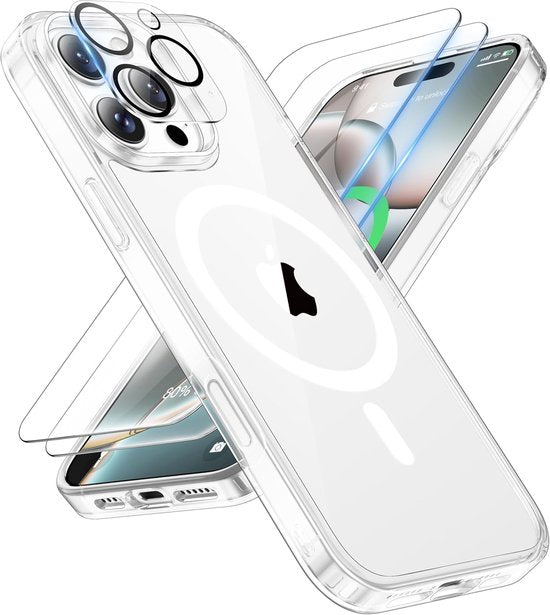 iPhone 16 Pro Max Hoesjes – Magnetische MagSafe Backcover – Transparant – 2x Screenprotector – Camera Lens Protector-Ilumina Benelux