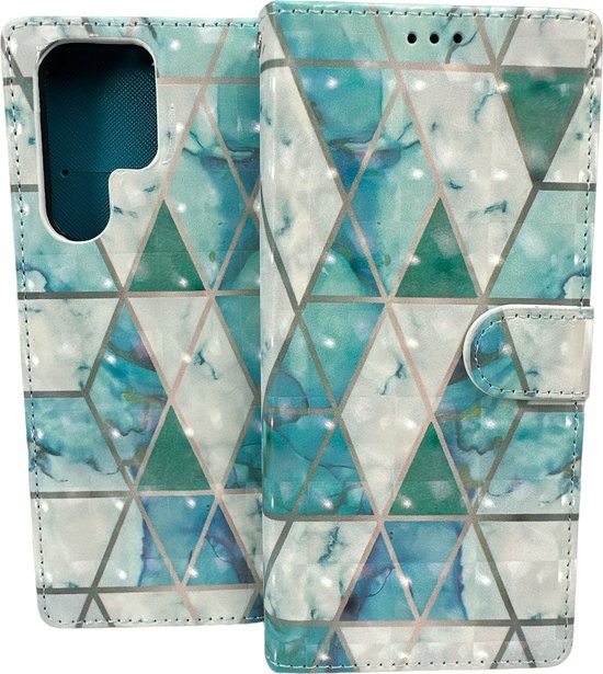 Samsung Galaxy S22 Ultra Hoesjes – Portemonnee Book Case – Pasjeshouder – Magneetsluiting – Marmer Print-Ilumina Benelux