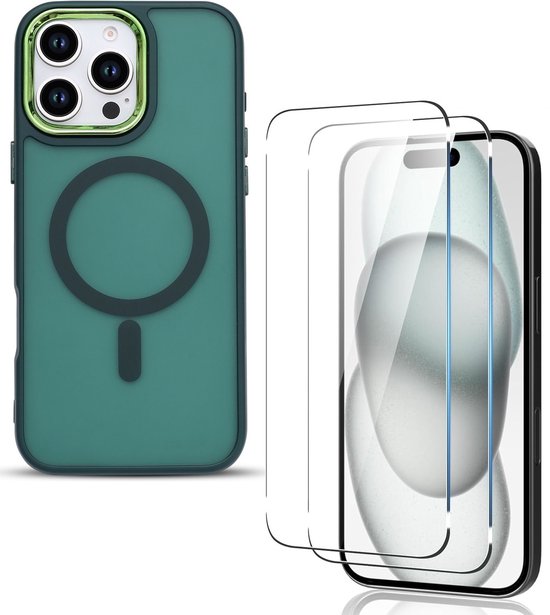 iPhone 16 Pro Hoesjes – Magnetische MagSafe Backcover – Matte Achterkant – Incl. 2x Screenprotector – Groen-Ilumina Benelux