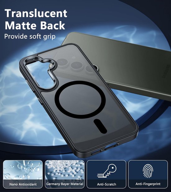 Samsung Galaxy S25 Hoesjes – Magnetische Backcover MagSafe Compatibel – Matte Achterkant – 2x Screenprotector – Blauw