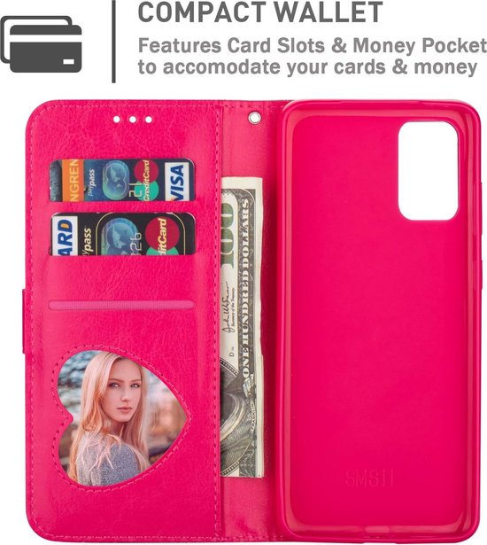 Samsung Galaxy A41 Hoesjes – Glitter Portemonnee Hoes – Rits & Koord – Pasjeshouder – Roze