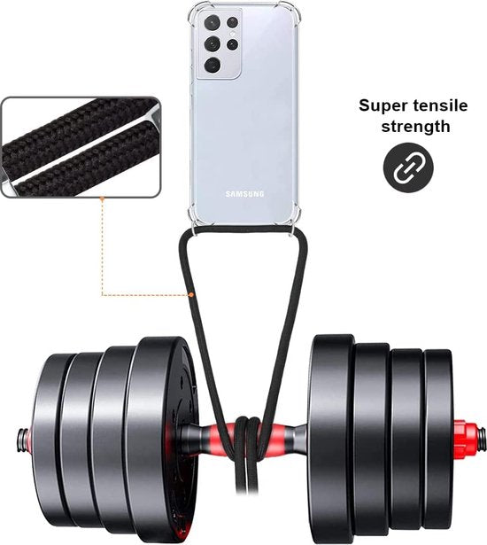 Samsung Galaxy S21 Ultra 5G Hoesjes – Backcover met koord – Schokbestendig – Schouder/nek draagriem – Zwart-Ilumina Benelux