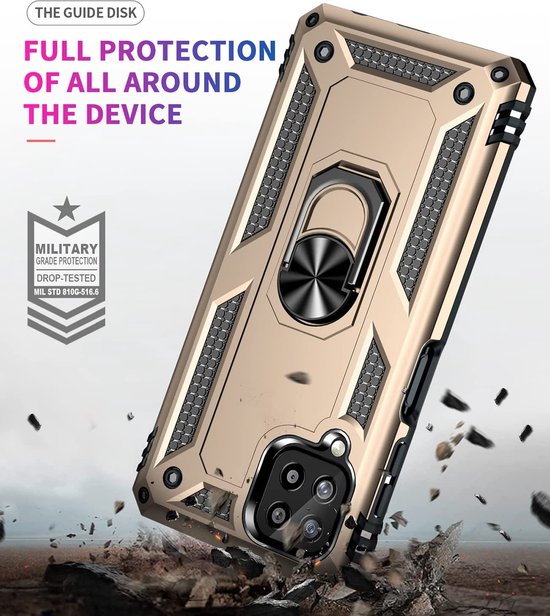 Samsung Galaxy A22 4G Hoesjes – Anti-Shock Hybride Backcover – Ringhouder – Armor Bescherming – Goud-Ilumina Benelux