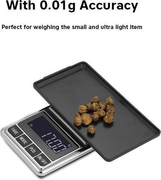 Digitale zakweegschaal 0,01–200g – Hoge precisie – Tarra functie – LCD display – Compact & draagbaar-Ilumina Benelux