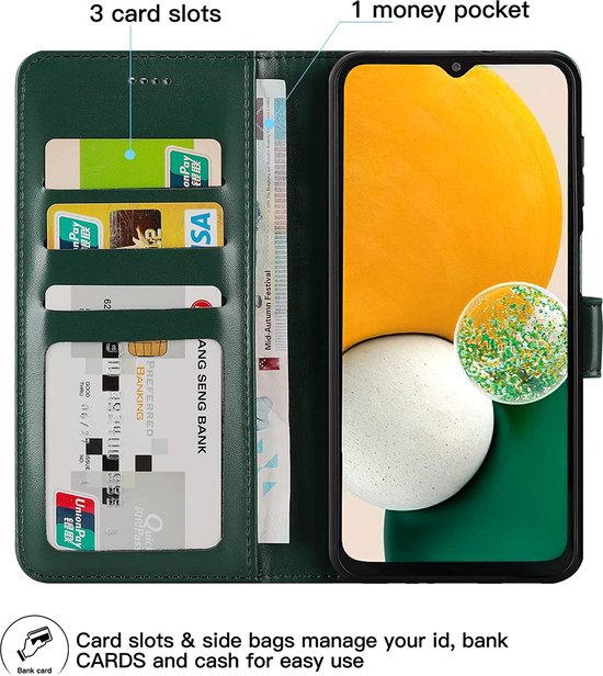 Samsung Galaxy A13 5G Hoesjes – Portemonnee Bookcase – Magneetsluiting – 1x Gehard Glas Screenprotector – Groen-Ilumina Benelux