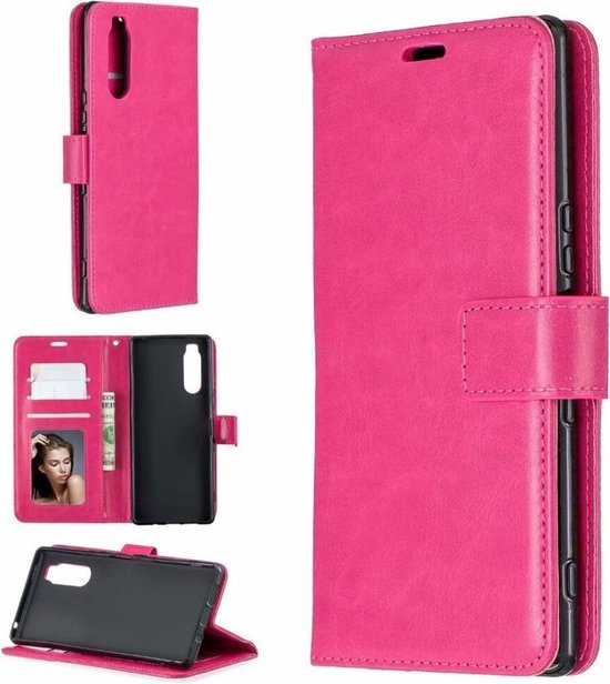 Sony Xperia 10 III Hoesjes – Portemonnee Bookcase – Pasjeshouder – 2 Pack Screenprotector Gehard Glas – Roze-Ilumina Benelux
