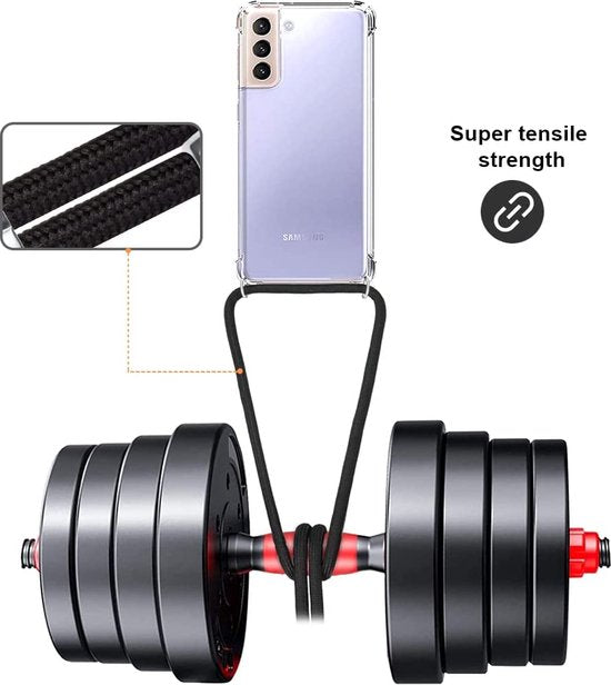 Samsung Galaxy S21 5G Hoesjes – Backcover met Koord – Schokbestendig – Draagriem Schouder/Nek – Zwart-Ilumina Benelux