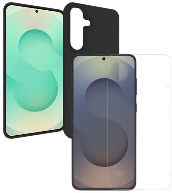 Back cover Silicone hoesje zwart met Screenprotector Glas 1x Geschikt voor: Samsung Galaxy S25 FE