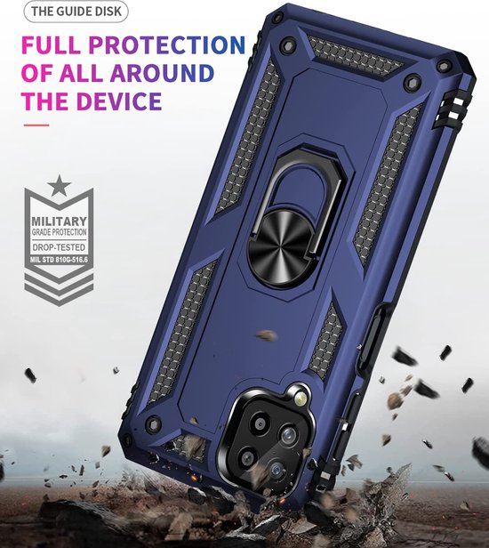 Samsung Galaxy A22 4G Hoesjes – Anti-Shock Hybride Backcover – Ringhouder – Armor Bescherming – Blauw