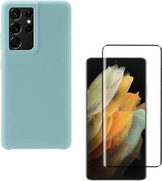 Samsung Galaxy S21 Ultra Hoesjes – Liquid Siliconen Backcover – Soft Touch Flexibel – Inclusief Screenprotector – Mist Blauw-Ilumina Benelux