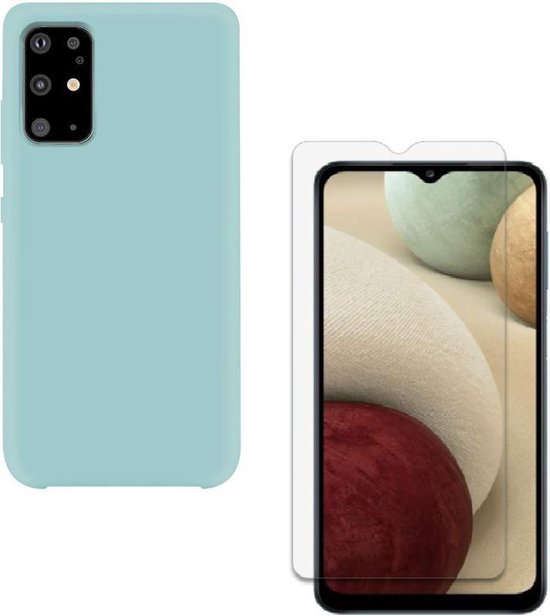 Samsung Galaxy A12 Hoesjes – Liquid Siliconen Backcover – Soft Touch – Inclusief Screenprotector – Mist Blauw-Ilumina Benelux