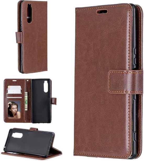 Sony Xperia 5 Hoesjes – Portemonnee Bookcase – Magneetsluiting – 2 Pack Screenprotector Gehard Glas – Bruin-Ilumina Benelux