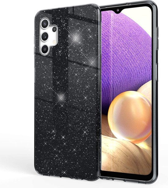 Samsung Galaxy A32 5G Hoesjes – Siliconen TPU Backcover – Glitter BlingBling – Schokbestendig – Zwart-Ilumina Benelux