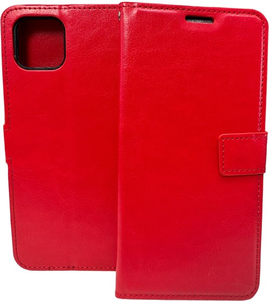 Oppo A73 5G Hoesjes – Portemonnee Bookcase – Pasjeshouder – 2x Gehard Glas Screenprotector – Rood-Ilumina Benelux