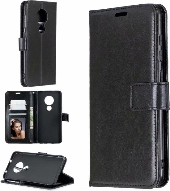 Nokia 1.4 Hoesjes – Portemonnee Book Case – Magneetsluiting – 2x Gehard Glas Screenprotector – Zwart-Ilumina Benelux