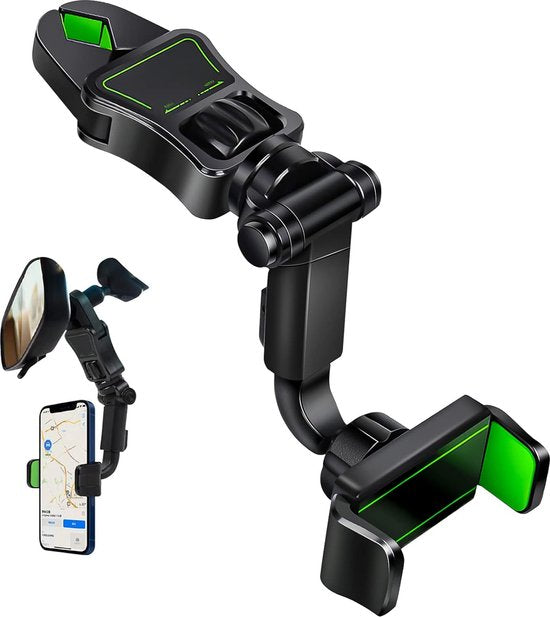 Telefoonhouder auto – Achteruitkijkspiegel & hoofdsteun montage – Verstelbaar – 360° draaibaar – Tot 6,9 inch – Zwart-Ilumina Benelux