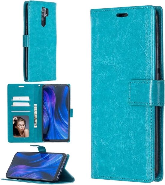 Xiaomi Redmi 9 Hoesjes – Bookcase Portemonnee Hoes – Pasjeshouder – Magneetsluiting – Turquoise-Ilumina Benelux