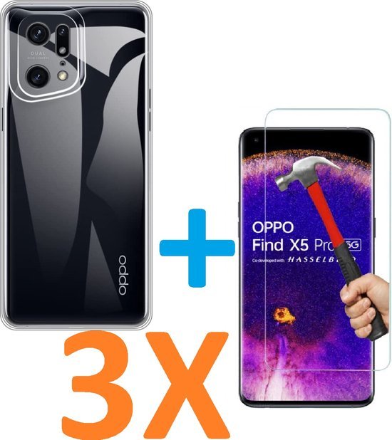 Oppo Find X5 Pro Hoesjes – Soft TPU Siliconen Backcover – Transparant – Inclusief 3x Screenprotector – Anti-kras-Ilumina Benelux