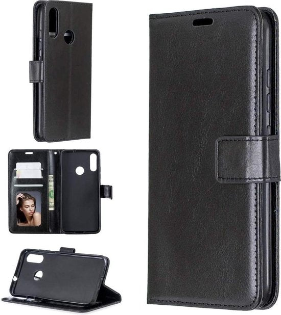 Motorola Moto E6 Plus Hoesjes – Portemonnee Book Case – Pasjeshouder – 2x Screenprotector – Zwart-Ilumina Benelux