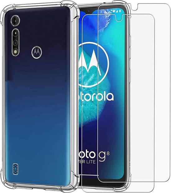 Motorola Moto G8 Power Lite Hoesjes – Siliconen Backcover – Schokbestendig – Transparant – 2x Screenprotector-Ilumina Benelux