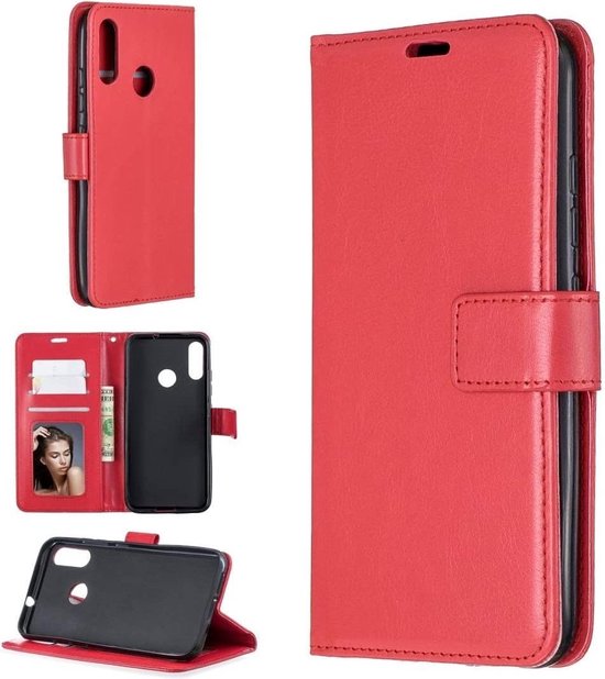 Motorola Moto E6 Play Hoesjes – Portemonnee Book Case – Pasjeshouder – 2x Screenprotector – Rood-Ilumina Benelux